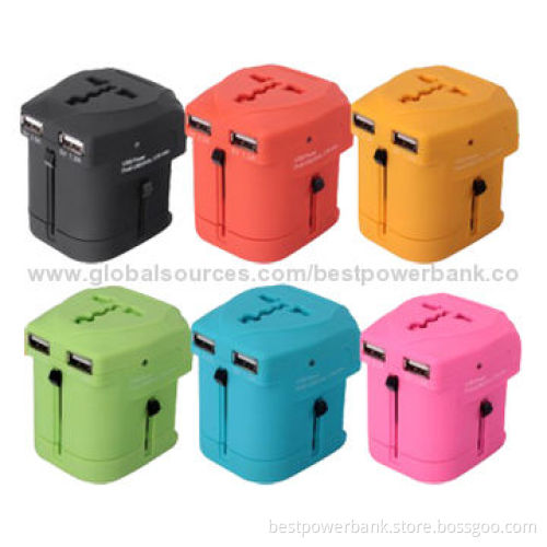 Unique Design Colorful 5V/2.5A Output Dual-USB International Travel Chargers